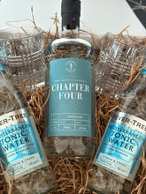 Load image into Gallery viewer, Bottles of 'Chapter Four' gin and 'Fever-Tree' tonic water with 2 glass tumblers