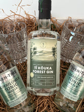 Load image into Gallery viewer, Bottle of Ti Kôuka Forest Gin with two bottles of Fever-Tree Elderflower Tonic Water 2 x tumbler glasses