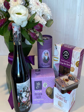 Load image into Gallery viewer, Wine flowers and gourmet food gift hamper