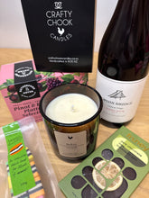 Load image into Gallery viewer, Gift box of wine, crackers, scented candle, chocolate and lollies
